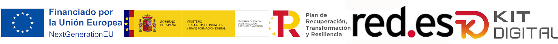 Logo de financiado por la union europea, gobierno de españa, plan de recuperación transformación y resilencia, red.es y kit digital